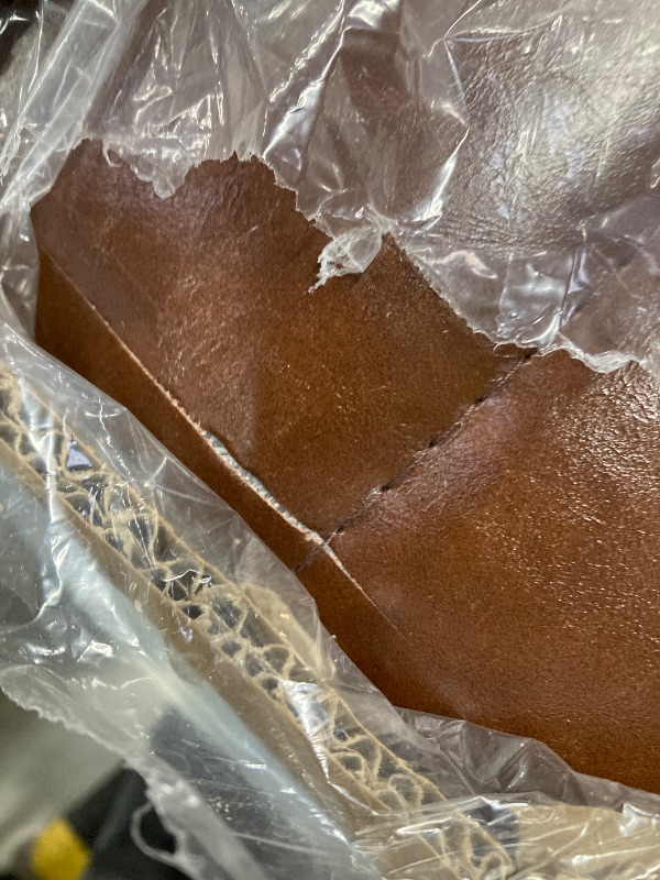 Photo 1 of ***(DAMAGED, SLIGHT CUT IN FABRIC)*** 
Gruwans Queen Size Bed Frame with Upholstered Wingback Headboard, Easy Assembly Platform Bed, Wooden Slat Support No Box Spring Needed, Dark Brown Leather