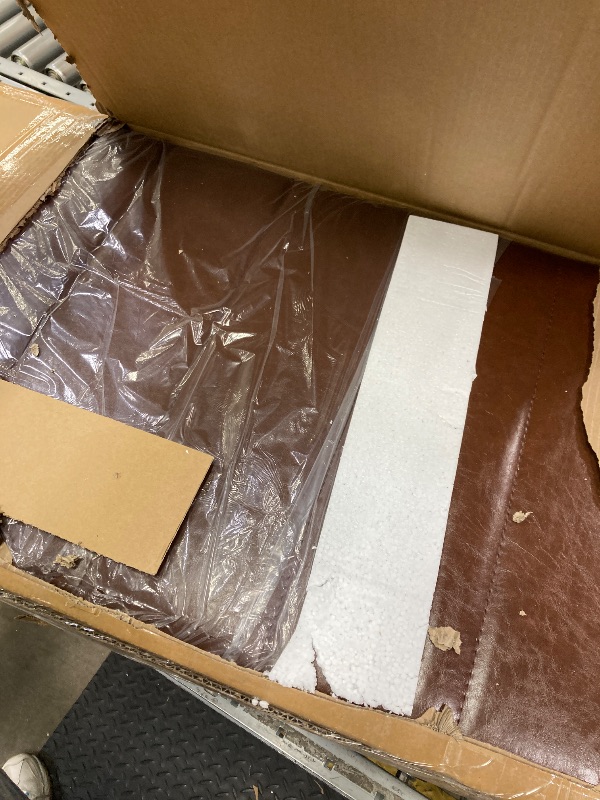 Photo 1 of ***(DAMAGED, SLIGHT CUT IN FABRIC)*** 
Gruwans Queen Size Bed Frame with Upholstered Wingback Headboard, Easy Assembly Platform Bed, Wooden Slat Support No Box Spring Needed, Dark Brown Leather