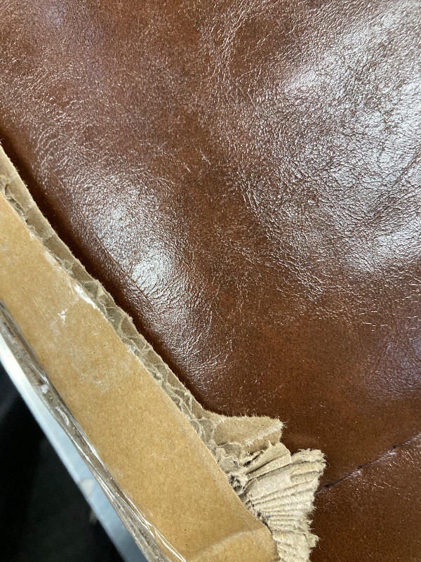 Photo 1 of ***(DAMAGED, SLIGHT CUT IN FABRIC)*** 
Gruwans Queen Size Bed Frame with Upholstered Wingback Headboard, Easy Assembly Platform Bed, Wooden Slat Support No Box Spring Needed, Dark Brown Leather