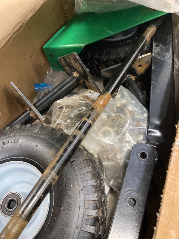 Photo 1 of ***minor damage***PPOLB 40" Plug Aerator Tow Behind, Lawn Aerator Tow Behind with Universal Hich, Green Painted Galvanized Steel with Tray and Inflatable Wheels, Pull Behind Aerator for Garden, Farm and Lawn