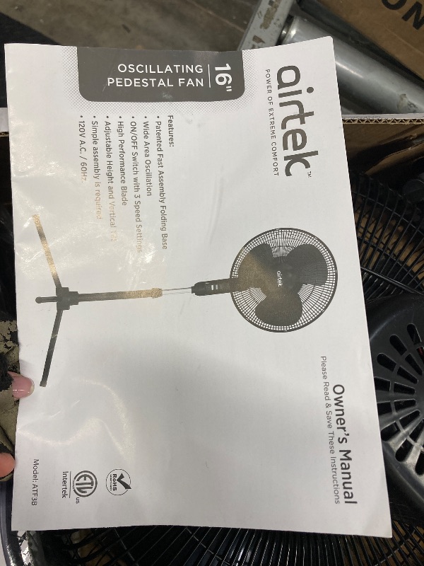 Photo 1 of *** no functional ****Airtek Oscillating Fan, Adjustable-Height Pedestal Fan with Wide Area Oscillation, 16”
