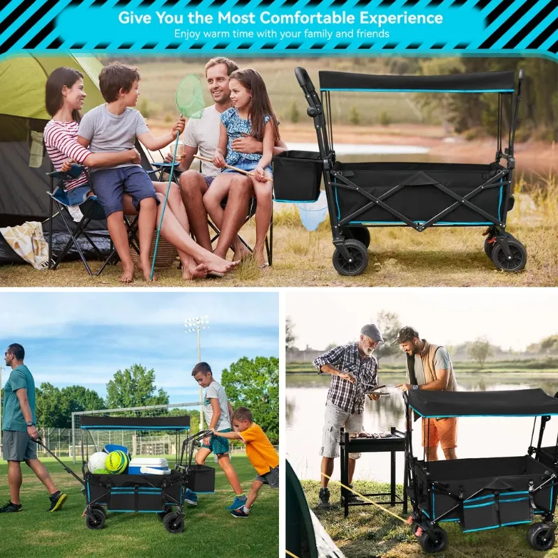Photo 1 of   IT HAS A DETACHED RUBBER
 VECUKTY Collapsible Garden Wagon Cart with Removable Canopy Black
