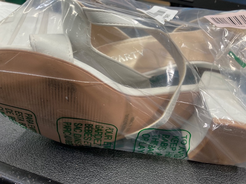 Photo 1 of ***NEED TO CLEAN***
PARTY Women's Open Toe Ankle Strap Low Block Chunky Heels Sandals, White Pu B, 8.5