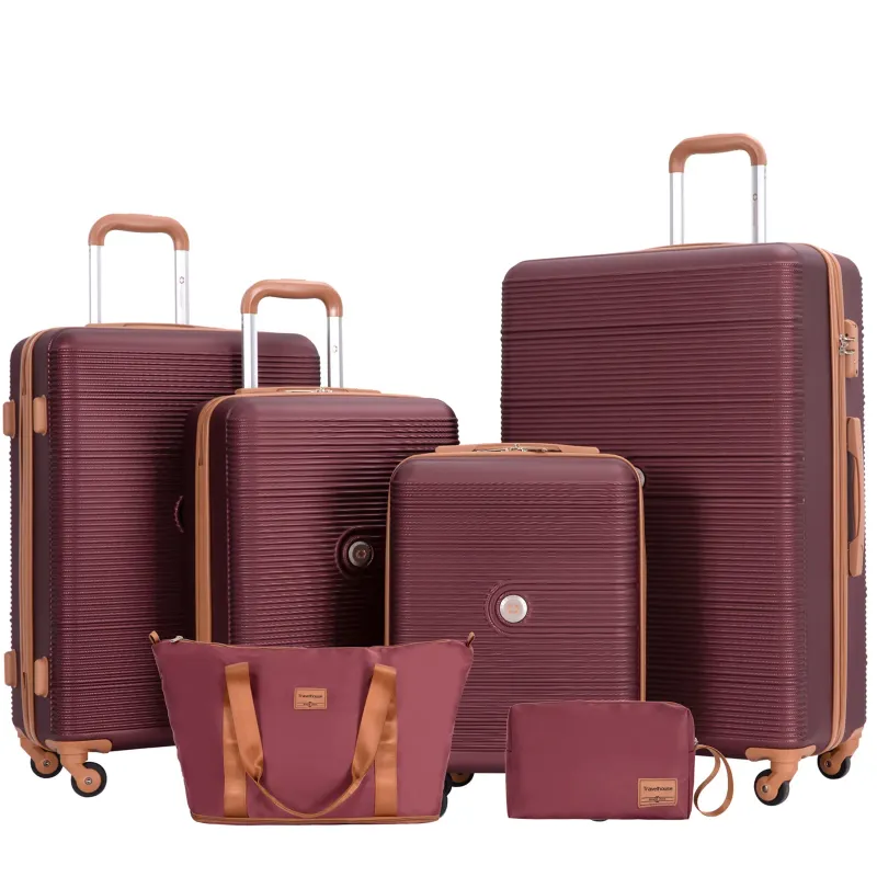 Photo 1 of  IT DOESN'T HAVE THE BIG FIN NOR THE HEAVY MAKEUP     Travelhouse 4 Piece Hardshell Luggage Set Hardside Lightweight Suitcase with TSA Lock Spinner Wheels.(Wine Red)
