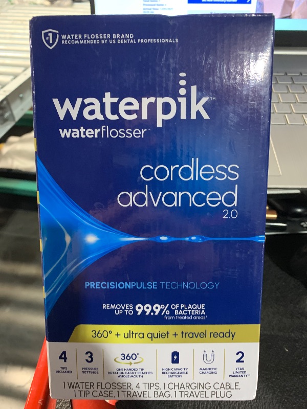 Photo 1 of ***(PARTS ONLY/ NON FUNCTIONAL)***Waterpik Cordless Advanced 2.0 Water Flosser For Teeth, Gums, Braces, Dental Care With Travel Bag and 4 Tips, ADA Accepted, Rechargeable, Portable, and Waterproof, Blue WP-583, Packaging May Vary