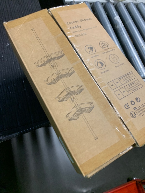 Photo 1 of THKVESN Corner Shower Caddy Tension Pole Adjustable 29–124 Inch, 4 Tier Rustproof Shower Organizer Shelf Rack, Quick Installation Bathroom Storage Shower Caddy Corner Pole, Black