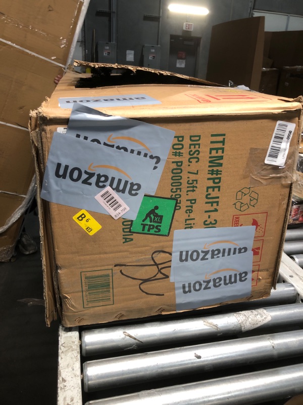 Photo 1 of ***DAMAGED LIGHTS DO NOT WORK*** National Tree Company 7.5 ft Pre-Lit Jersey Fraser Fir Artificial Christmas Tree, 1,250 Clear Lights, 3,144 Tips, Includes Stand, Green