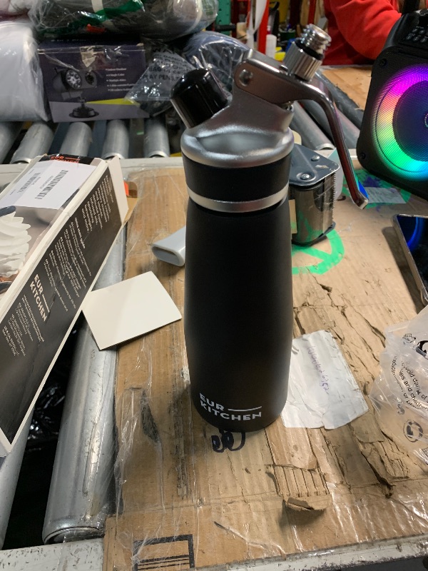Photo 1 of ***(MISSING ATTACHEMENTS)***EurKitchen Professional Aluminum Whipped Cream Dispenser - Leak-Free Whip Cream Maker Canister with 3 Decorating Nozzles & Cleaning Brush - 1-Pint / 500 mL Cream Whipper - N2O Chargers (Not Included)