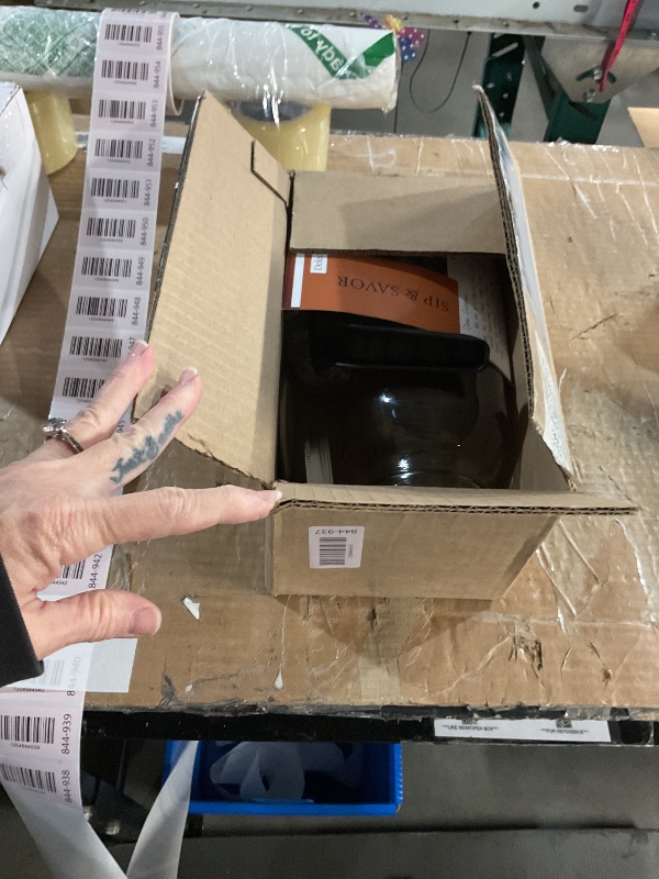 Photo 1 of ***(CAP IS BROKEN/ MINOR DAMAGE)***Mason Jar Pitcher - Airtight & Leakproof Glass Pitcher with Lid, Perfect for Breastmilk, Cold Brew Coffee, Sun Tea, Water & Drinks, 2 Quart (64 oz) Wide Mouth Mason Jar with Pour Spout Lid - Black