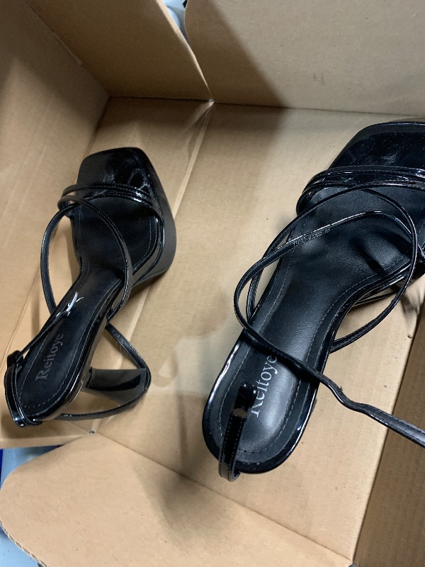 Photo 1 of ***(HEAVILY USED/ MINOR DAMAGE)***Reitoye Black Heels for Women Platform High Chunky Heels Square Open Toe Heeled Sandals Ankle Strap Block Heels Size 10