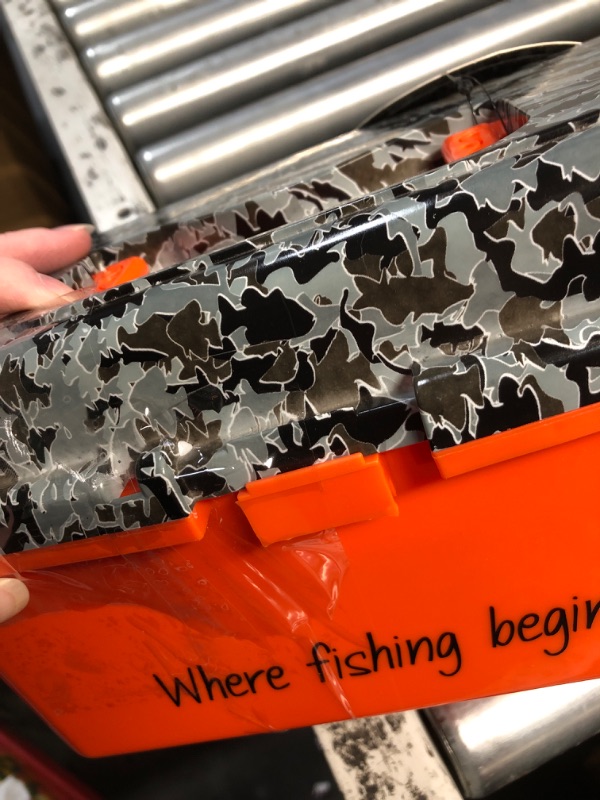 Photo 1 of ***DAMAGED - SEE NOTES/PICTURES*** Kid Casters:Orange Tackle Box | Removeable Tray & Easy Locking Latch
