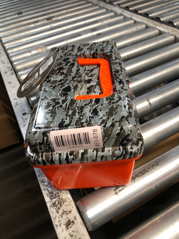 Photo 1 of ***DAMAGED - SEE NOTES/PICTURES*** Kid Casters:Orange Tackle Box | Removeable Tray & Easy Locking Latch
