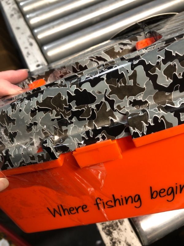 Photo 1 of ***DAMAGED - SEE NOTES/PICTURES*** Kid Casters:Orange Tackle Box | Removeable Tray & Easy Locking Latch