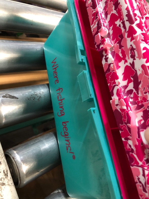 Photo 1 of ***DAMAGED - SEE NOTES/PICTURES*** Kids Youth Tackle Box - Removeable Tray, Easy snap Lock (Pink Camouflage)