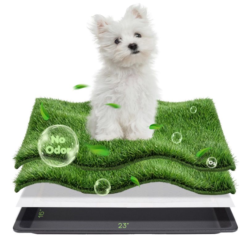 Photo 1 of ***FACTORY SEALED*** atboma Dog Grass Pad with Tray, 23×16in Small Litter Box, 2×Grass Pad for Dogs Potty Washable, Thick Soft Odor-Free Hemmed Dog Pee Grass, Indoor Puppy Potty Training Balcony (Without Grid)