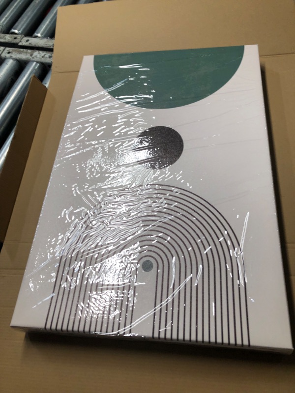 Photo 1 of ***FACTORY SEALED***  Sage Green Boho Wall Art, KBKBART Abstract Framed Canvas Wall Art for Living Room, Minimalist Beige Green Sun Geometry Black Line Artwork Paintings, Modern Sage Green Boho Room Decor, Green Wall Decor
