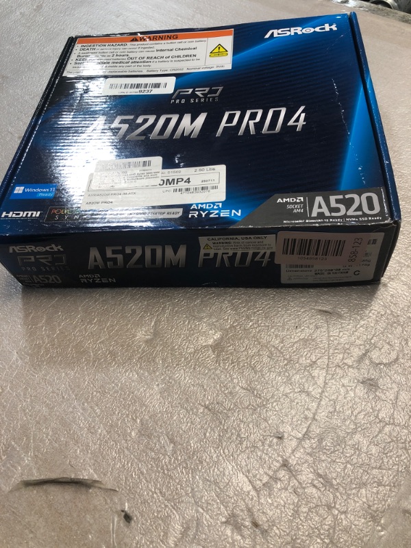 View 3 of ****MISSING PARTS*****ASRock A520M Pro4 AMD Ryzen 3000/4000 Series (Soket AM4) Compatible with A520 Chipset, Micro ATX Motherboard [Domestic Authorized Dealer Product]
