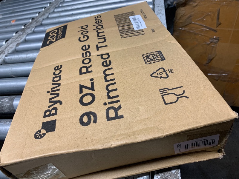 Photo 1 of [200 Pack] 9oz Clear Plastic Cups with Rose Gold Rimmed Sturdy & Food Safe Disposable Wine Glasses Party Wedding Disposable Drinking Cups Plastic Cocktail Glasses for Wine, Juice & Cold Beverages