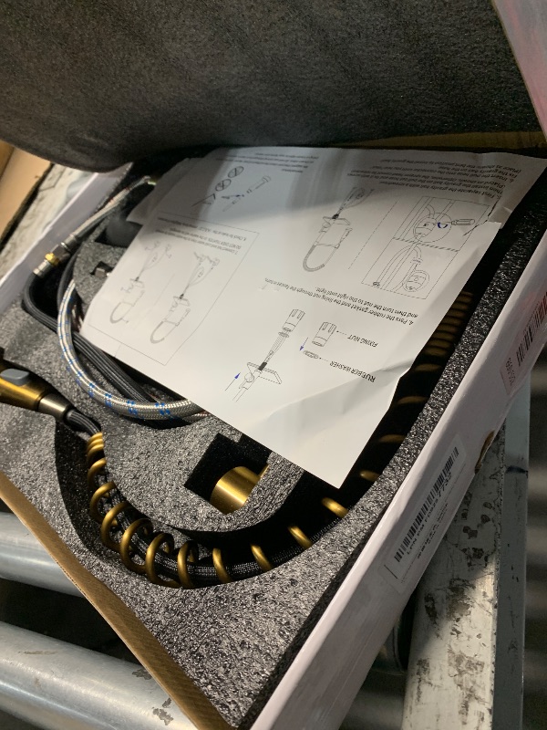 Photo 1 of OWOFAN Kitchen Faucets with Pull Down Sprayer 304 Stainless Steel Industrial Single Handle One Hole Faucet for Farmhouse Camper Laundry Utility Rv Wet Bar Sinks Gold 9009K