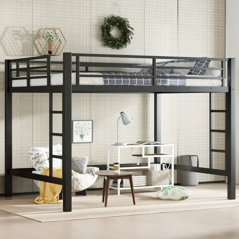 Photo 1 of ***PARTIAL SET-- PRICE ADJUSTED*** Queen Size Metal Loft Bed Loft Bed with Easy Climbing Ladder and Guardrails