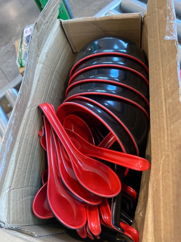 Photo 1 of *MISSING PARTS*
LOSYHU 17 Pack Miso Soup Bowls with 20 Spoons, 16 Oz Japanese Melamine Noodle Bowl Unbreakable Miso Soup Cereal Bowls or Ramen, Udon, Soba, Pho (Black/Red)