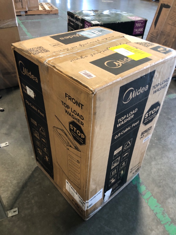 Photo 1 of ** USED / TESTED FUNCTIONAL********** Midea MLTW09M1BWW Portable Washer with 6 Cycles, Drum Clean, Quick, Stainless Steel Tub, Transparent Lid, LED Display Washing Machine, 0.9 cu. ft, White