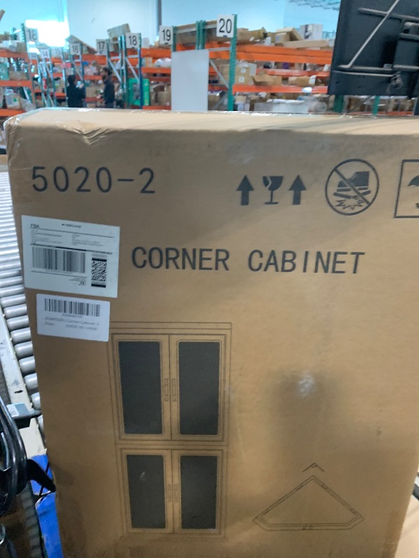 Photo 1 of ** FACTORY SEALED**BUMODEL Farmhouse Tall Storage Cabinet Organizer Plastic Bathroom Corner Shelf with 2 Doors and Adjustable Shelves Home Space Saver for Kitchen,Living Room,Laundry Room,Dining Room,Quick Assembly