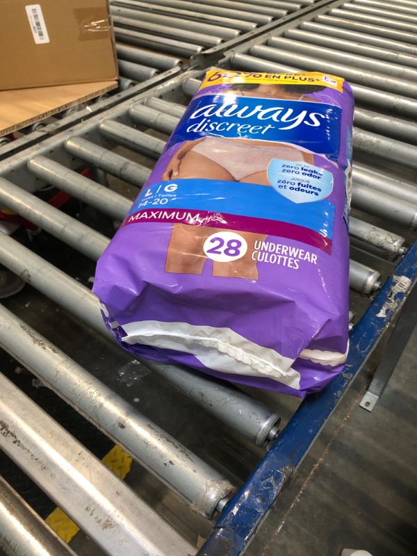 Photo 1 of ** FACTORY SEALED. SOLD AS IS, NO REFUND/RETURN**
Always Discreet, Incontinence & Postpartum Underwear for Women, Maximum, Large, 28 Count