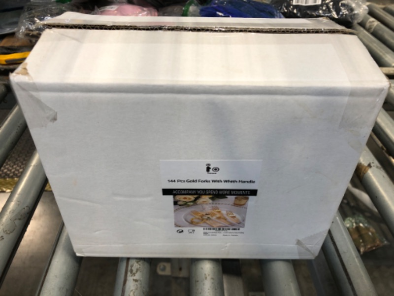 Photo 1 of ***missing parts***  144 Plastic Forks, Disposable Flatware with White Handle, Look Like Gold Cutlery for Party Wedding