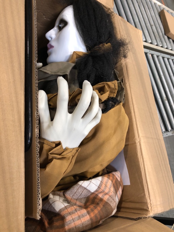 Photo 1 of **MISSING PARTS**MINOR DAMAGE**
Haunted Hill Farm Lifesize Animatronic Scary Haunted Woman with Touch Activated Lights and Sound, Battery-Operated Indoor or Covered Outdoor Halloween Decoration