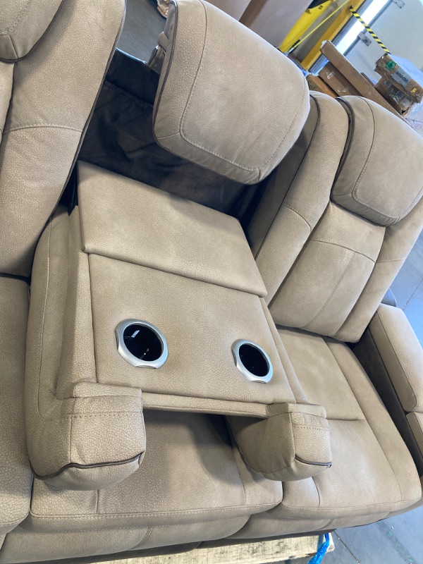 Photo 1 of ***MAY NEED A TRUCK***IT'S A LITTLE DIRTY, IT NEEDS TO BE CLEANED***Signature Design by Ashley Next-Gen DuraPella Power Reclining Sofa – Wireless & USB Charging, Zero-Gravity, Water-Repellent Faux Leather, Tan/Brown