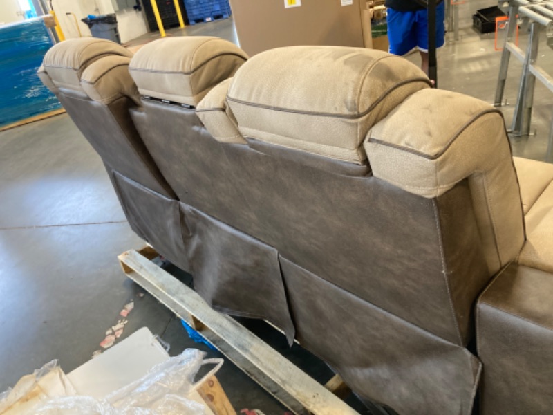 Photo 1 of ***MAY NEED A TRUCK***IT'S A LITTLE DIRTY, IT NEEDS TO BE CLEANED***Signature Design by Ashley Next-Gen DuraPella Power Reclining Sofa – Wireless & USB Charging, Zero-Gravity, Water-Repellent Faux Leather, Tan/Brown