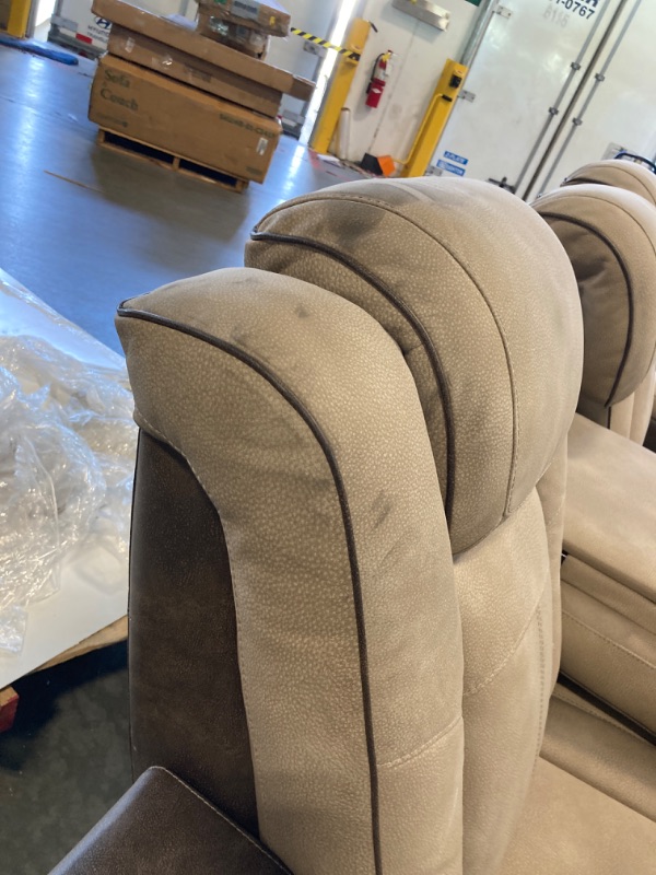Photo 1 of ***MAY NEED A TRUCK***IT'S A LITTLE DIRTY, IT NEEDS TO BE CLEANED***Signature Design by Ashley Next-Gen DuraPella Power Reclining Sofa – Wireless & USB Charging, Zero-Gravity, Water-Repellent Faux Leather, Tan/Brown