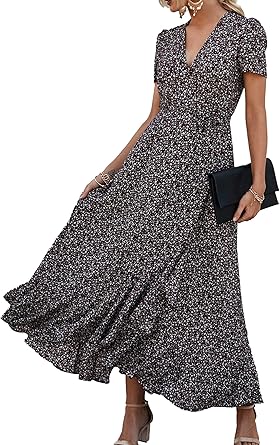 Photo 1 of ***SIMILAR ITEM***Floerns Women's Plus Size Twist Front V Neck Midi Dress Short Sleeve A Line Dresses Brown Multi 3X-Large Plus