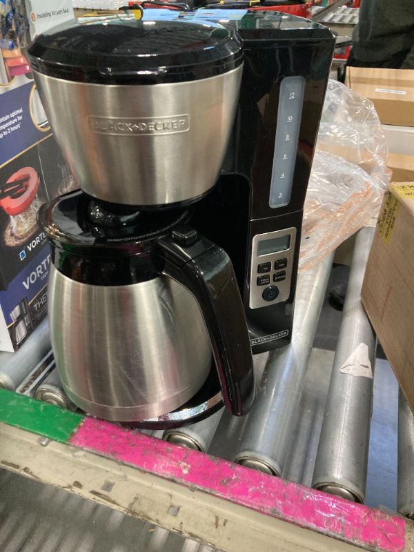 Photo 1 of ***CORRECT ITEM*****BLACK+DECKER 12 Cup Thermal Programmable Coffee Maker with Brew Strength and VORTEX Technology, Black/Steel