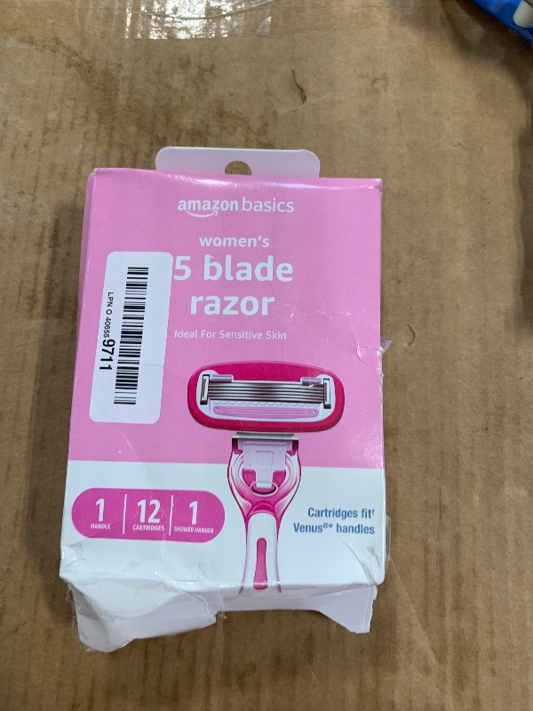 Photo 1 of ***** ONLY 11 REPLACMENT BLADES ****** Amazon Basics Women's 5 Blade FITS Razor for Women, FITS Amazon Basics Handle and Venus Handles, Includes 1 FITS Handle, 12 Cartridges & 1 Shower Hanger