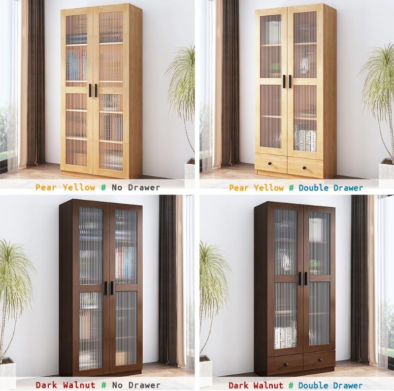 Photo 1 of  **** STOCK PHOTO 3 ******** ****** NO DRAWERS *******  NELYE Glass Door Storage Cabinet - 71" Tall File Bookcase with Adjustable Shelf, 5-Tier Freestanding Enclosed Cupboard-Style Bookshelf in Dark Walnut, 