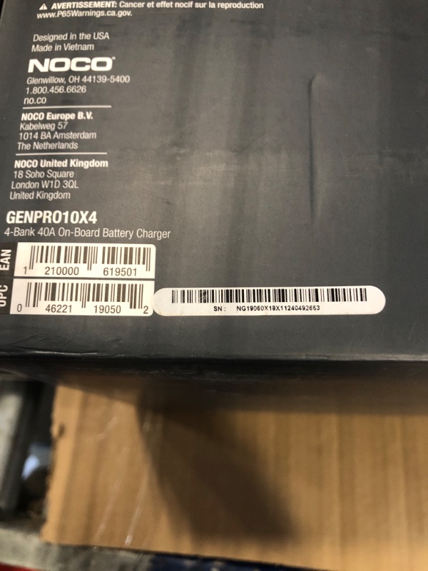 Photo 1 of ********  S/N NG1950X18X1124092663   ******** NOCO Genius GENPRO10X4: 4-Bank, 40A Onboard Battery Charger - 10A Per Bank, 12V Waterproof Marine Charger with Overcharge Protection & Temperature Compensation – for Lead-Acid & Lithium Batteries