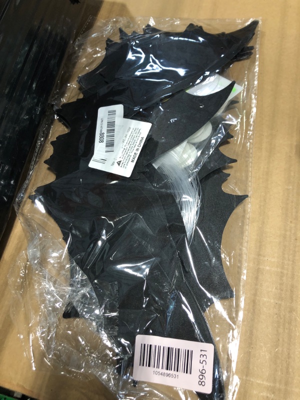 Photo 1 of (18 Pcs) Hanging Bats Halloween Decoration Outside, Large Flying Plastic Bats Outdoor Decor, 3 Different Sizes with Cute Eye Stickers for Hanging in The Tree, Porch, Yard, Lawn, Indoor