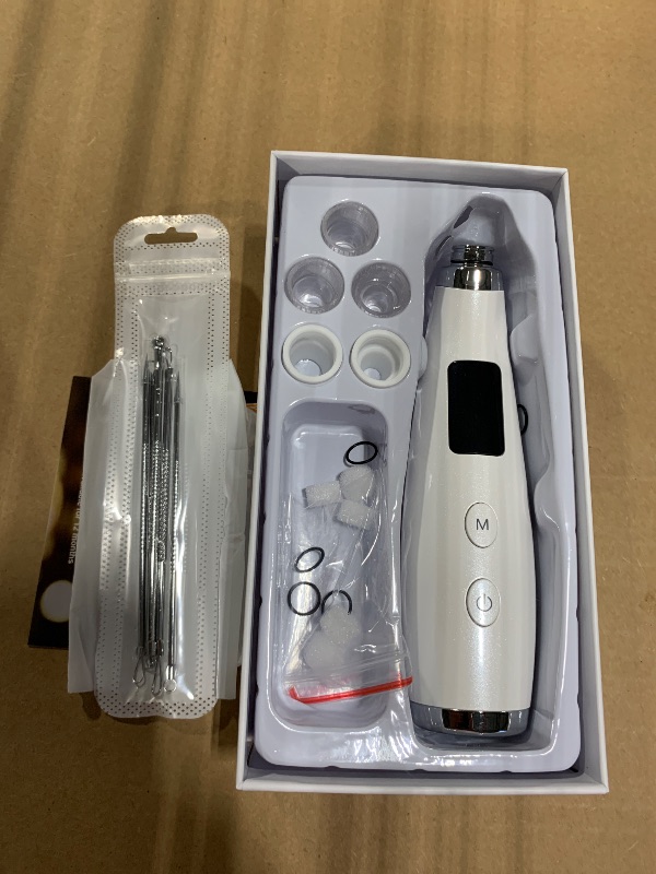 Photo 1 of ** NO USB CABLE ** Facial Pore Blackhead Remover Vacuum - Fore Cleaner and Blackhead Extractor with 3 Adjustable Suction Levels - 5 Probes - Pore Vacuum Kit for Women&Men (White)