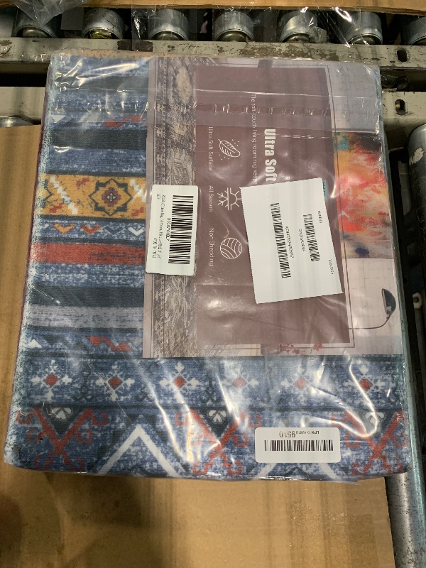 Photo 1 of RUGSURE Washable Area Rugs 3' x 5 ' - 1/6 Thick - Moroccan-Inspired -Stain & Water Resistant Non-Slip - Resistant Rug for Living Room, Bedroom, Nursery, Pet & Child Friendly (Blue and Red)