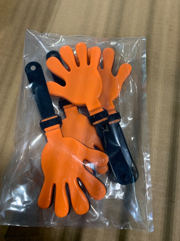 Photo 1 of ** 4 PCS ** Syhood 6 Pcs Hand Clappers 7.5 Inch Noise Makers Party Favors Plastic Clapper Sporting Events Cheers for Football Basketball Birthday Decorations Gift Supplies(Orange and Black)