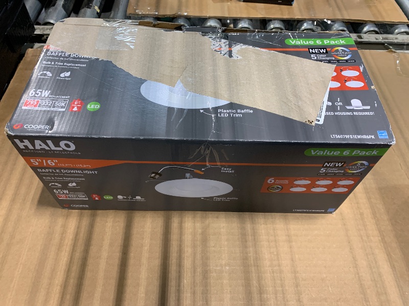 Photo 1 of ** 4 PACK ** HALO 5 inch / 6 inch LED Recessed Light Trim with 5 Color Temperatures, Dimmable Baffle Can Lights for Ceiling, 6-Pack. 750 Lumens LT56079FS1EWHR6PK
