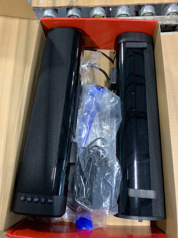 Photo 1 of ** NO REMOTE CONTROL ** Sound Bar,100W Sound Bar for Smart TV with 3 RGB Lights Modes, Bluetooth 5.3, ARC/Opt/AUX Connect, Detachable 2-in-1 Speaker, 3 Equalizer Modes, Bass Surround Soundbar for TV/PC/Gaming/Projectors