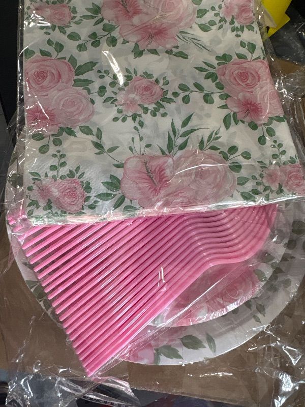 Photo 1 of **MISSING ITEMS**LOOK AT RECENT PHOTO**
Blulu 96 Pcs Floral Party Supplies Rose Paper Plates Napkins and Forks Disposable Pink Mother's Day Tableware Set for Spring Summer Tea Party Decorations Baby Shower Birthday Wedding, Serves 24