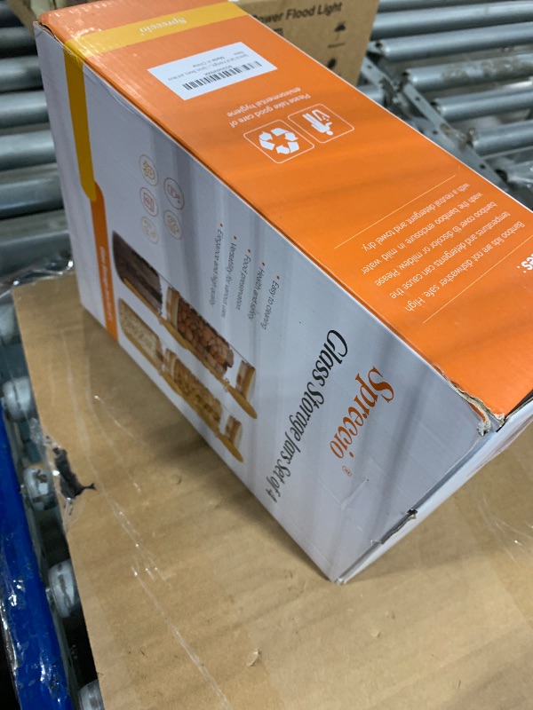 Photo 1 of * 1 of the jars handle is broken off* Spreccio Set of 4 Airtight Glass Jars with Bamboo Lids and Spoons, 22 OZ Overnight Oats Containers with Lids,Glass Food Storage Jars Perfect for Coffee, Tea, Sugar, Spices, Beans, and More