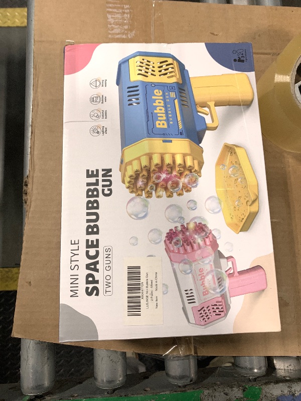 Photo 1 of ***MISSING PARTS*** LUSJNGE 2 Bubble Gun with 2 Bottles Refill Solution for Kids, 40-Hole Light Up Bubble Machine for Toddlers 1-3, Bubble Blaster Maker, Party Favors Toys for Boys Girls 4-8 Birthday Gifts