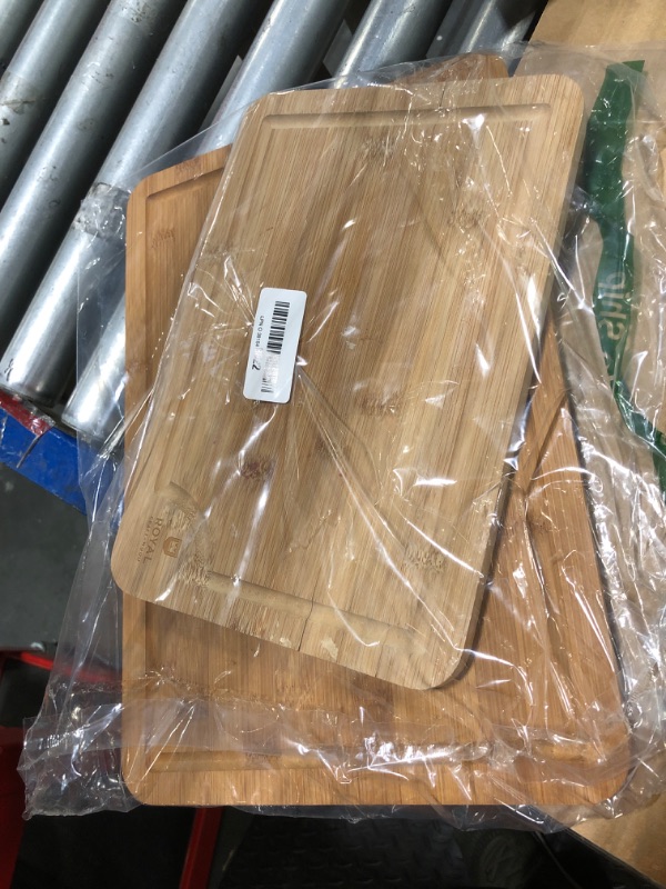 Photo 1 of ***MISSING ONE, SMALLER ONE IS CRACKED*** ROYAL CRAFT WOOD Wooden Cutting Boards for Kitchen Meal Prep & Serving - Bamboo Wood Serving Board Set with Deep Juice Groove Side Handles - Charcuterie & Chopping Butcher Block for Meat (3 Pcs)