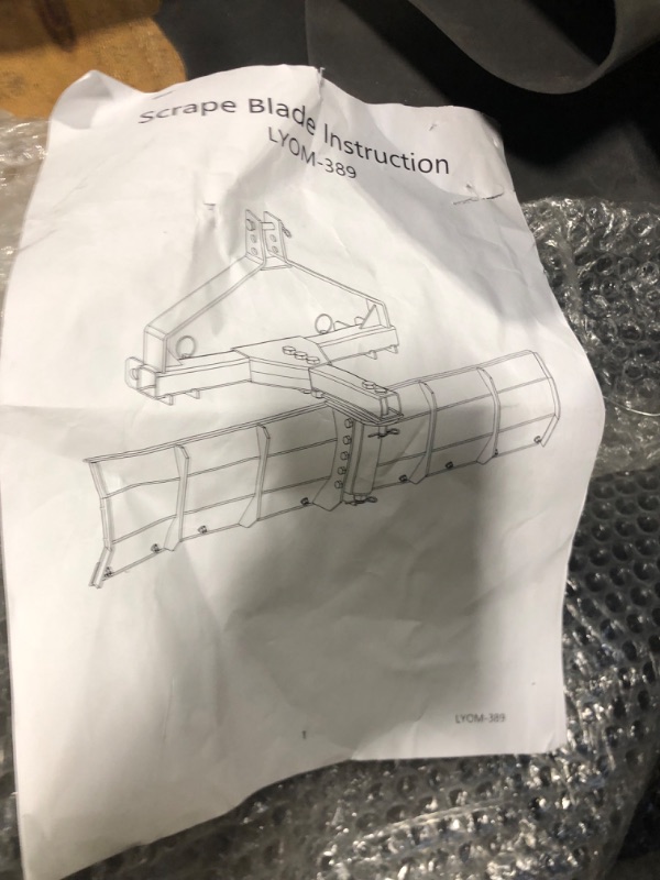 Photo 1 of ***POSSIBLE MISSING PARTS*** ALMULOO 52" 3 Point Rear Scraper Blade, Compatible with Tractor Cat 0, Cat 1, 3 Point Tractors Heavy-Gauge Steel Grader, Adjustable Degrees Angle Multi-Position Scraping Blade