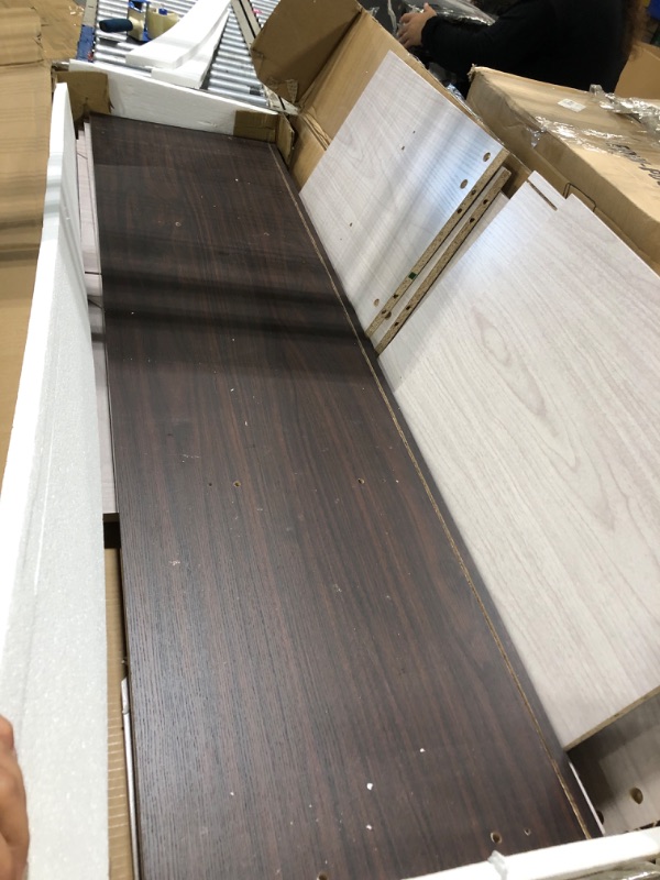 Photo 1 of ** VERY USED/ UNTESTED /MISSING PARTS***** DWVO Farmhouse TV Stands for Living Room, Entertainment Center with Storage, TV Stand for 65 Inch TV with Double Barn Doors & Storage Cabinets, Rustic TV Cabinet Media Console, Espresso & Grey White